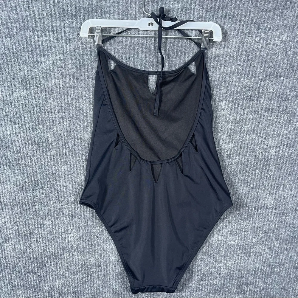Victoria’s Secret Small NWOT Black‎ Cut Out Rhinestone Halter One Piece Swimsuit